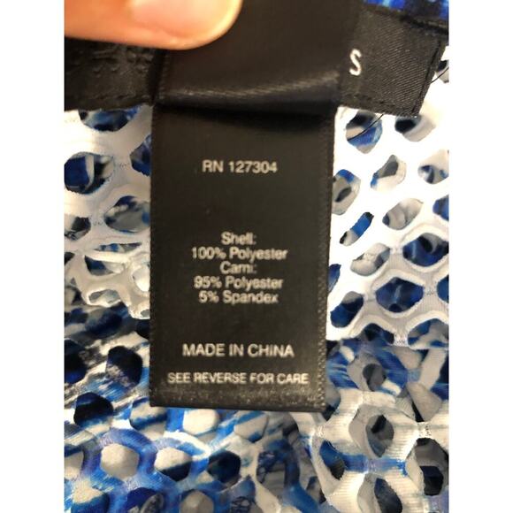 Ali Miles Blue White Abstract Mesh Overlay Tunic Top XL Beach Resort Wear Travel - Picture 15 of 16